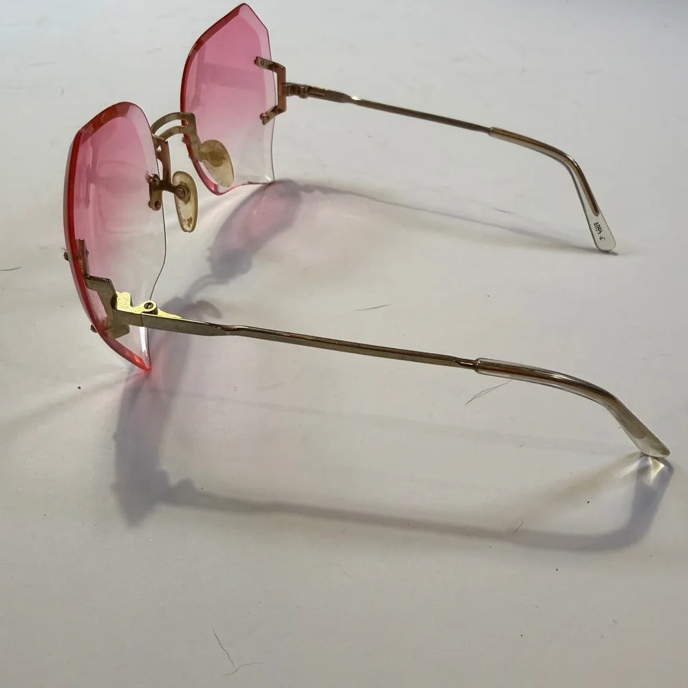 Vintage Rimless Pink Gradient Octagon Sunglasses Gold Metal Y2K Taiwan